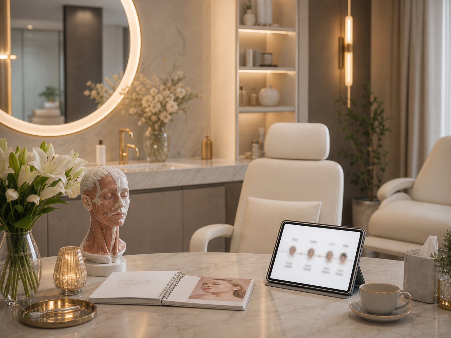 Luxury cosmetic surgery consultation room in warm tones
